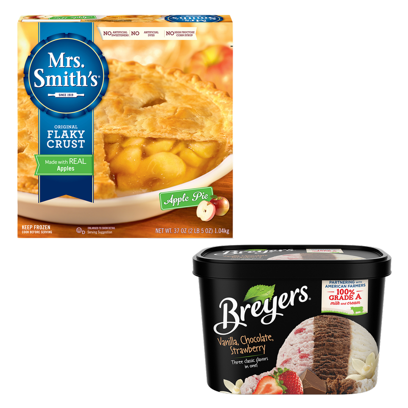Mrs. Smith Frozen Apple Pie & Breyer's Vanilla, Chocolate, Strawberry Ice Cream Bundle
