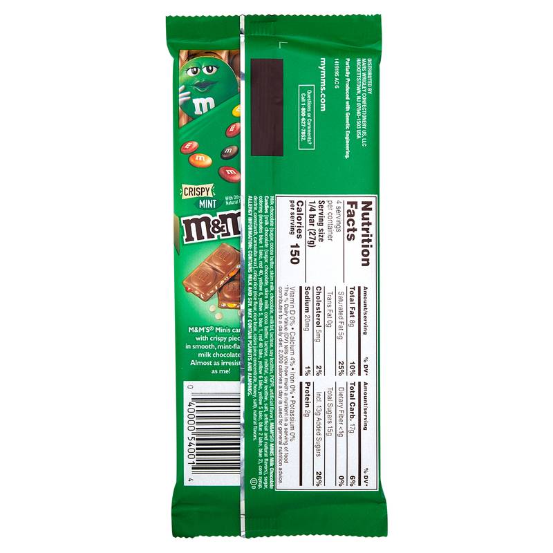 M&M's Crispy Mint Milk Chocolate Bar 3.8oz