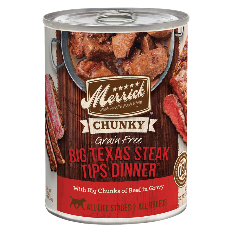 Merrick Chunky Big Texas Steak Tips Dinner Wet Dog Food 12.7oz