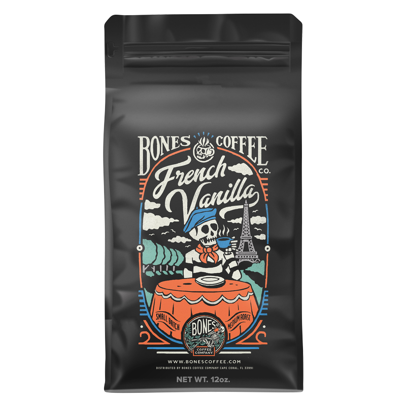 Bones Coffee French Vanilla grounds 12oz bag