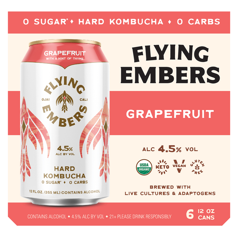 Flying Embers Grapefruit Hard Kombucha 6pk 12oz Can 4.5% ABV