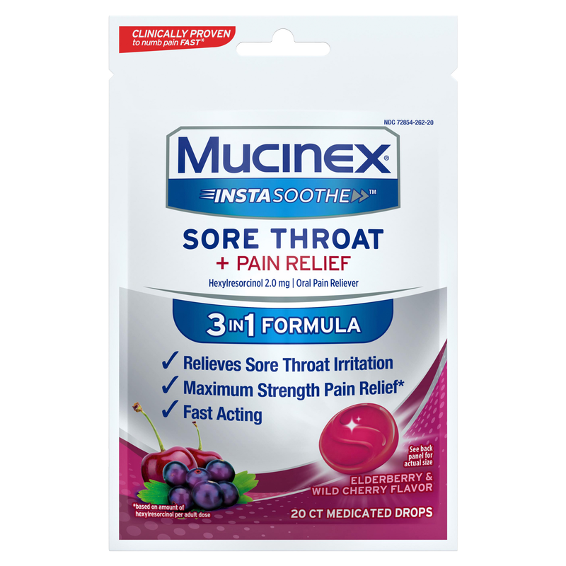 MUCINEX  InstaSoothe Sore Throat + Pain Relief - Elderberry & Wild Cherry 20 ct.
