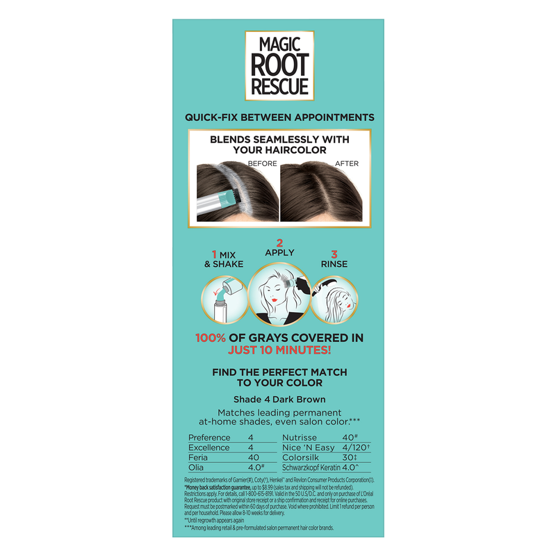 L'Oreal, Magic Root Rescue 10 Minute Root Coloring Kit, 4 Dark Brown, 1 Application