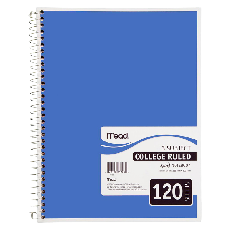 Mead Three Subject Notebook 120 Sheets