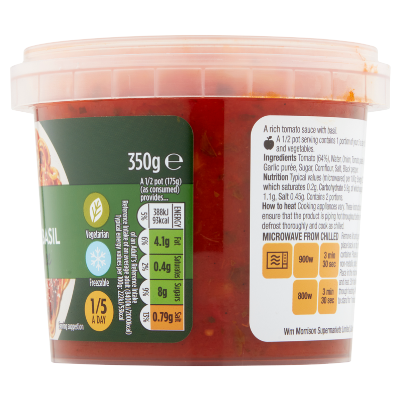 Morrisons Tomato & Basil Sauce, 350g Food Cupboard fast delivery by