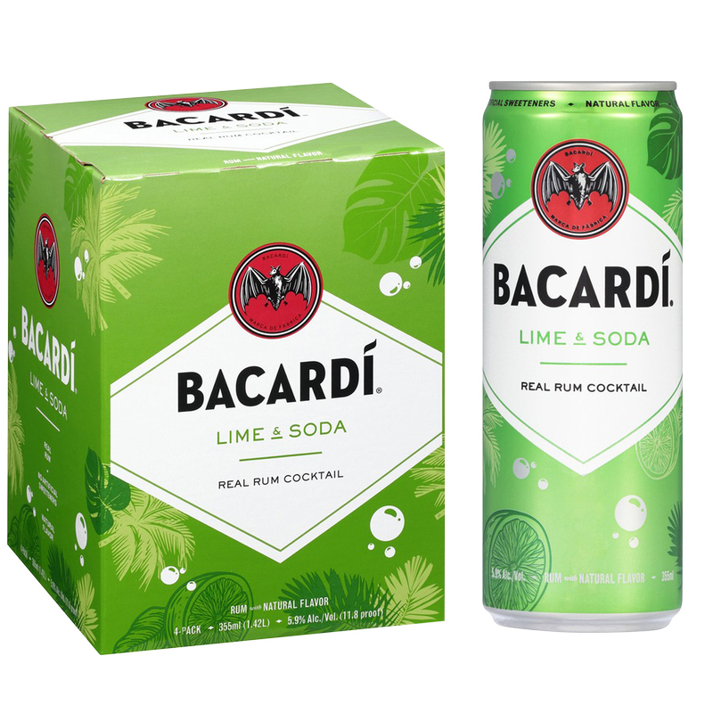Bacardi Lime & Soda Real Rum Cocktails 4pk 12oz Can (11.8 Proof)
