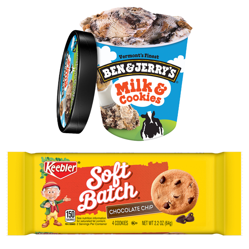 Ben & Jerry's Milk & Cookies Pint & Keebler Soft Batch Chocolate Chip Cookies 2.2oz