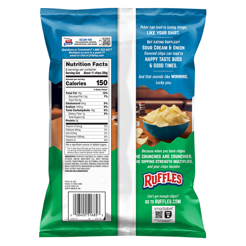 Ruffles Sour Cream & Onion Potato Chips 8oz Snacks fast delivery by