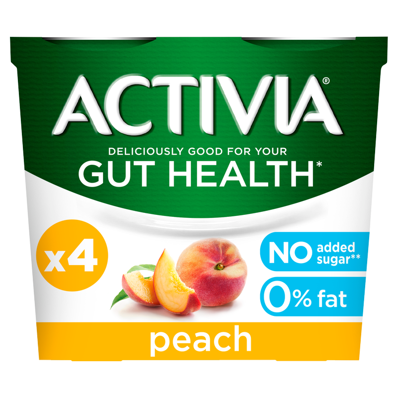 Activia Peach No Added Sugar 0% Fat Yoghurt, 4 x 115g