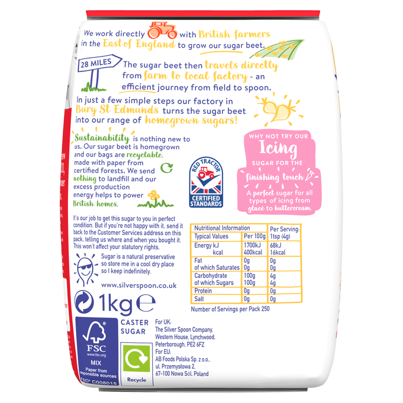 Silver Spoon Caster Sugar, 1kg Food Cupboard fast delivery by App or