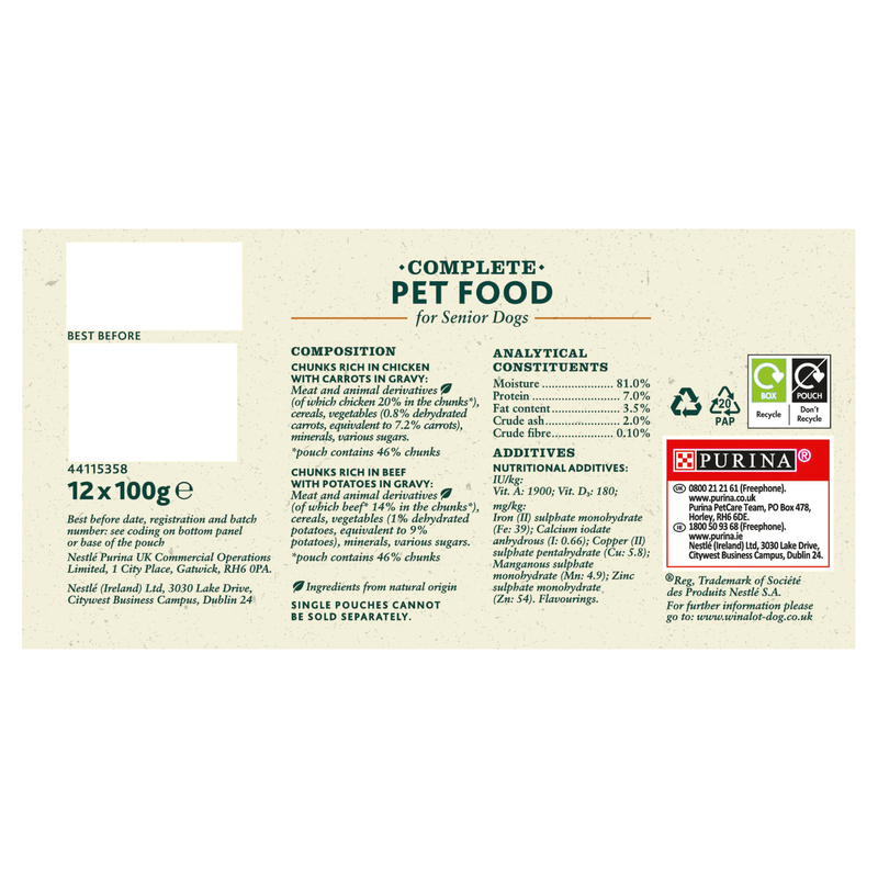 Winalot Senior Wet Dog Food Pouches Mixed in Gravy, 12 x 100g