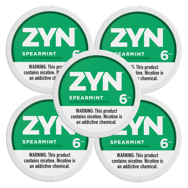 5 Pack ZYN Nicotine Pouches Spearmint 6mg Tin