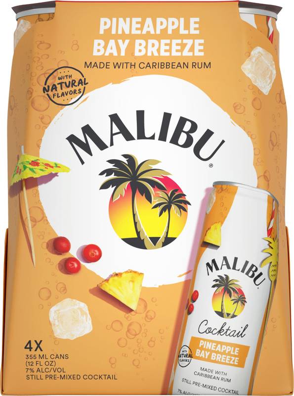 Malibu Cocktails Pineapple Breeze 4pk 12oz Cans