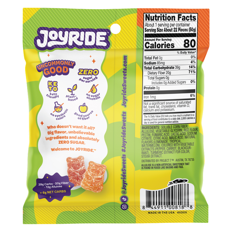 Joyride Zero Sugar Sour Fruit Gummies 1.8oz : Snacks fast delivery by ...