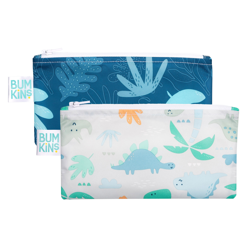 Bumkins Large Reusable Snack Bags (2 Pack): Dinosaurs & Blue Tropic