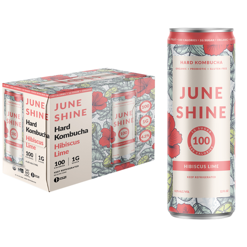 JuneShine Hard Kombucha 100 Calorie Hibiscus Lime 6pk 12oz Can