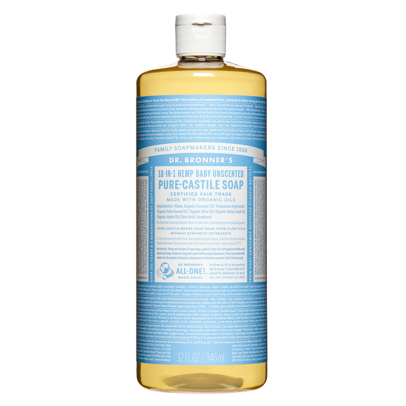 Dr. Bronner's 18-In-1 Hemp Baby Pure Castile Soap Unscented 32oz