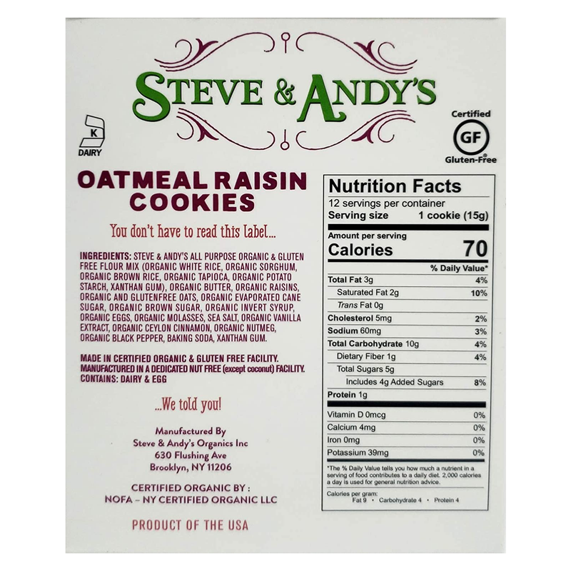 Steve & Andy's Oatmeal Raisin Cookies 6.3oz