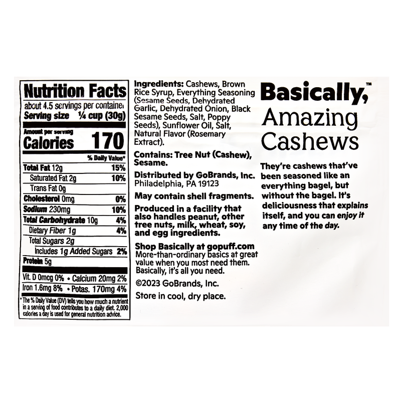 Basically, Everything Bagel Seasoned Cashews 5oz.