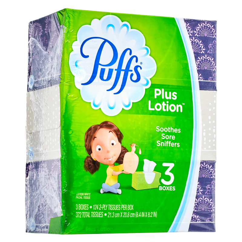 Puffs Plus Unscented Lotion Facial Tissue Box 3pk