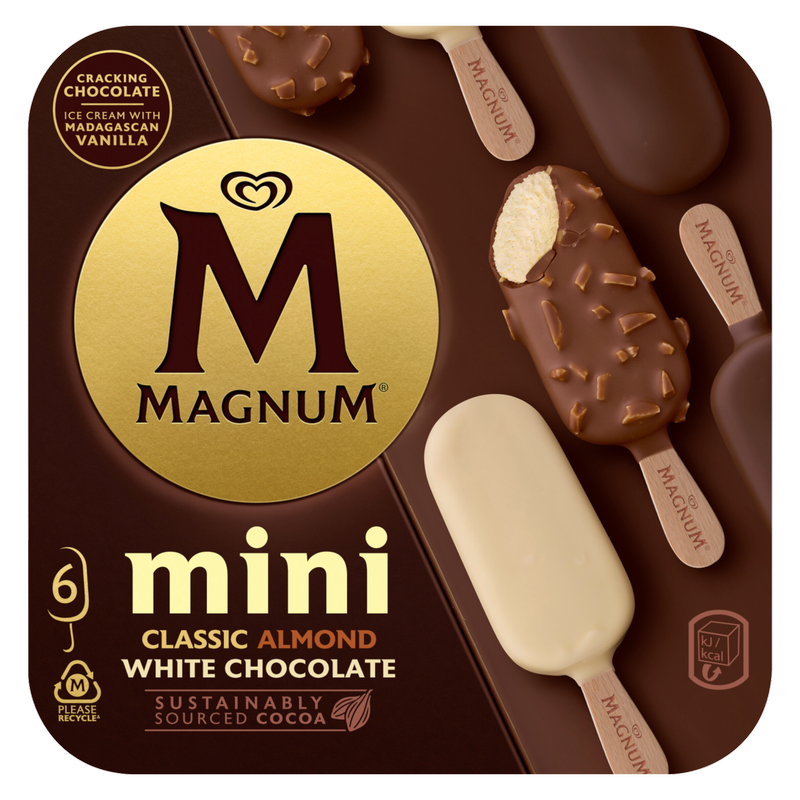Magnum Classic, Almond & White Mini Sticks, 6 x 55ml