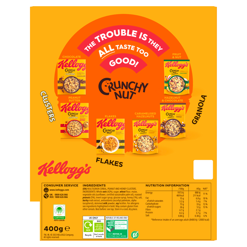 Kellogg's Crunchy Nut Honey & Nut Clusters, 400g Food Cupboard fast