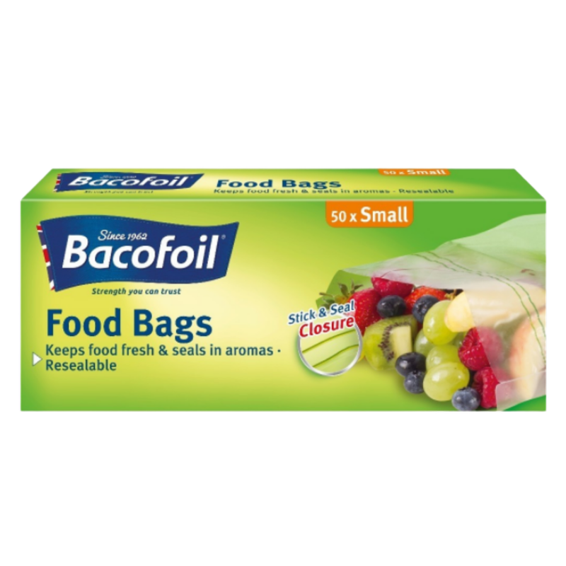 Bacofoil Stick & Seal Resealable Food Bags Small, 50pcs