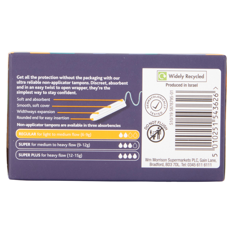 Morrisons Regular Non Applicator Tampons, 16pcs Bath & Beauty fast