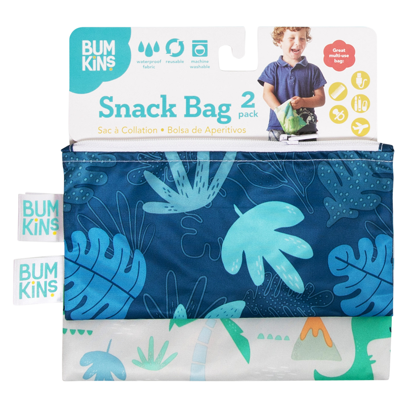 Bumkins Blue Tropic & Dinosaurs Reusable Snack Bag 2ct