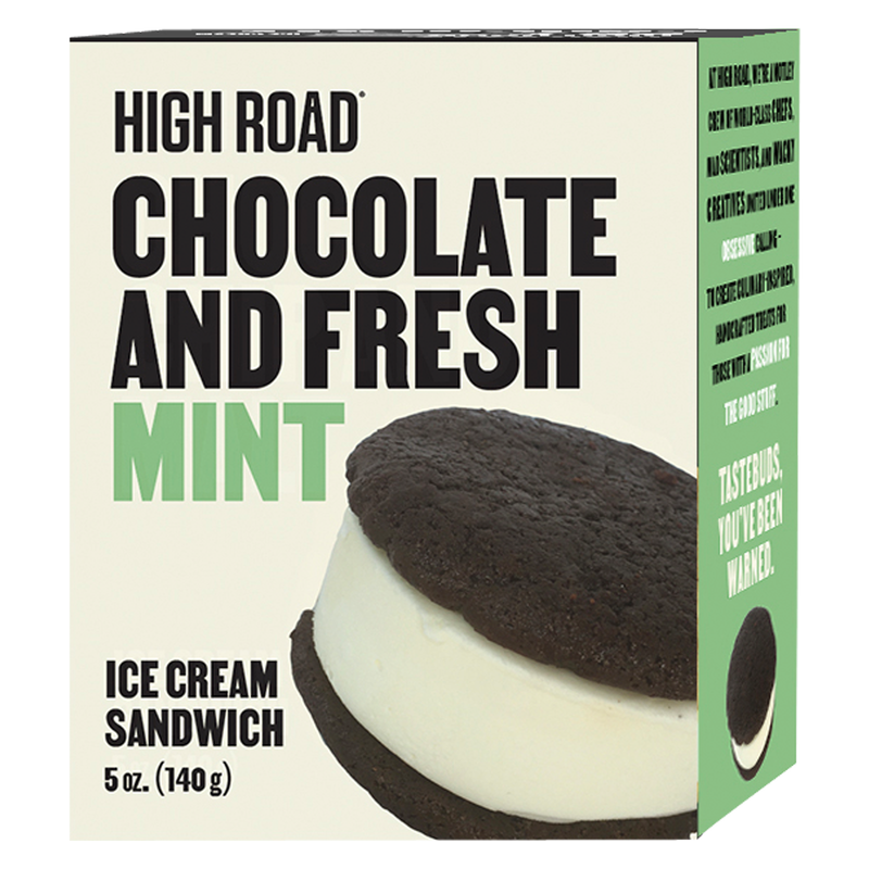 High Road Dark Chocolate Cookies with Mint Ice Cream Sandwich 5oz
