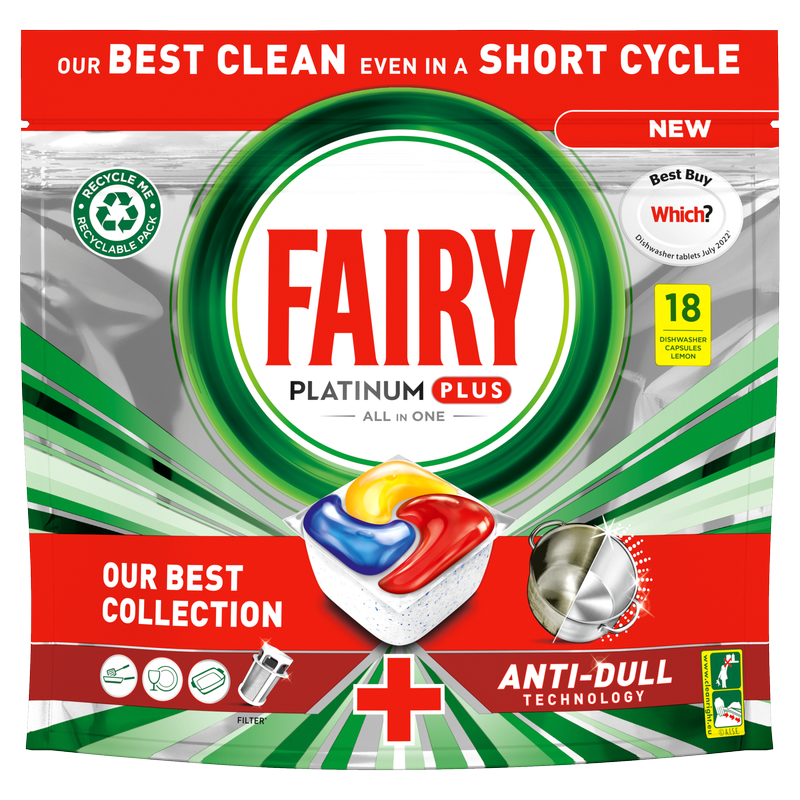 Fairy Platinum Plus All In One Lemon Dishwasher Tablets, 18pcs