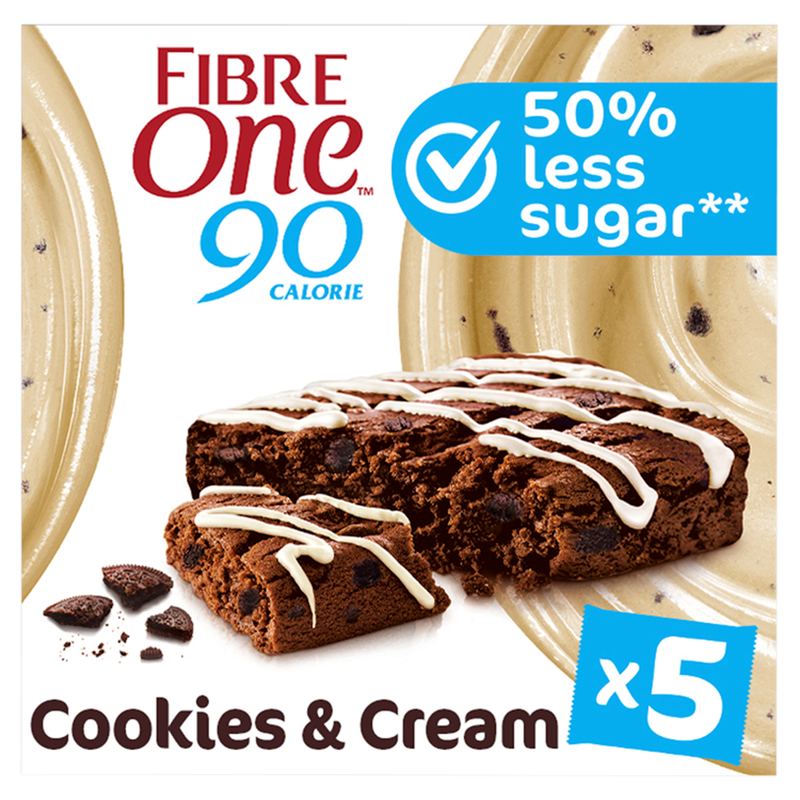 Fibre One 90 Calorie Cookies & Cream Squares, 5 x 24g