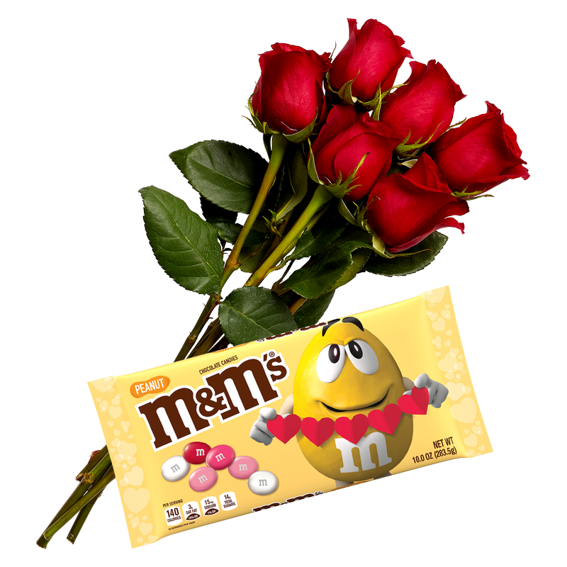 Roses, M&M's Peanut Chocolate Cupid's Mix Bundle