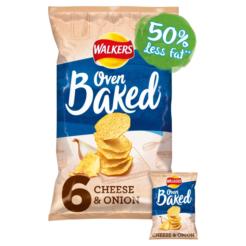 Walkers Oven Baked Cheese & Onion, 6 x 22g