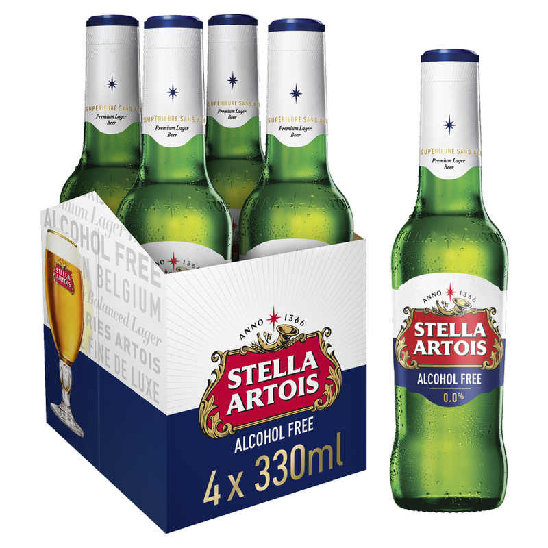 Stella Artois Alcohol Free Lager Beer, 4 x 330ml