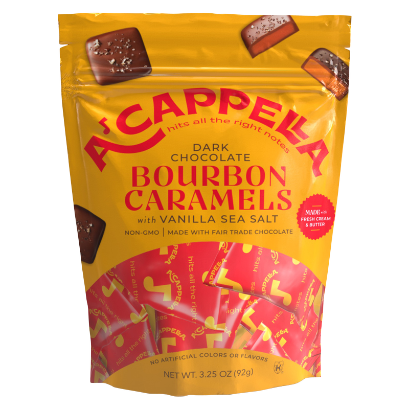 A'cappella Dark Chocolate Bourbon Caramels with Vanilla Infused Sea Salt 3.25oz
