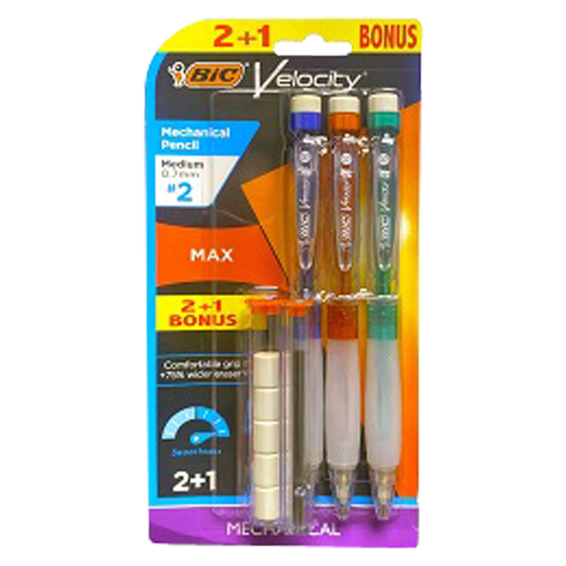 Bic Velocity 2 + 1 Mechanical Pencil With Lead And Eraser Refills 3pk