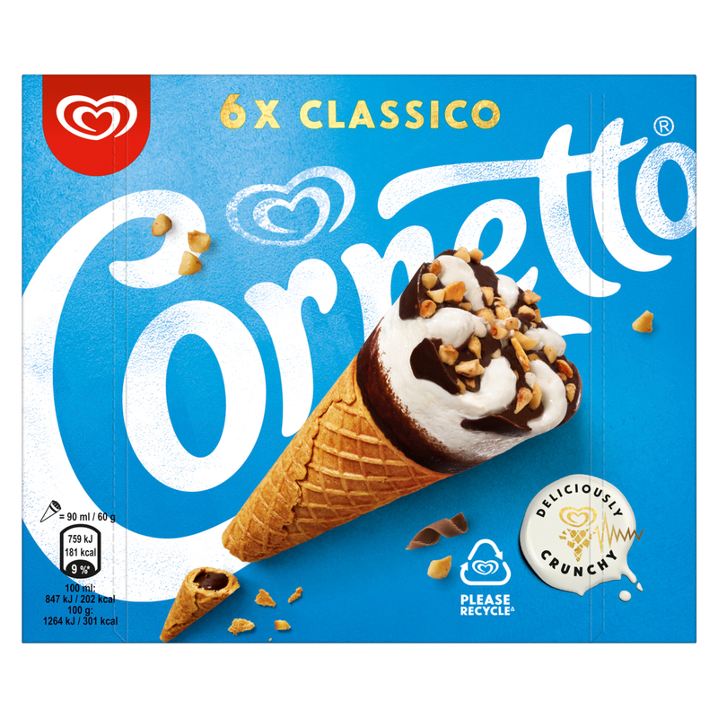 Cornetto Classic Cone, 6 x 90ml