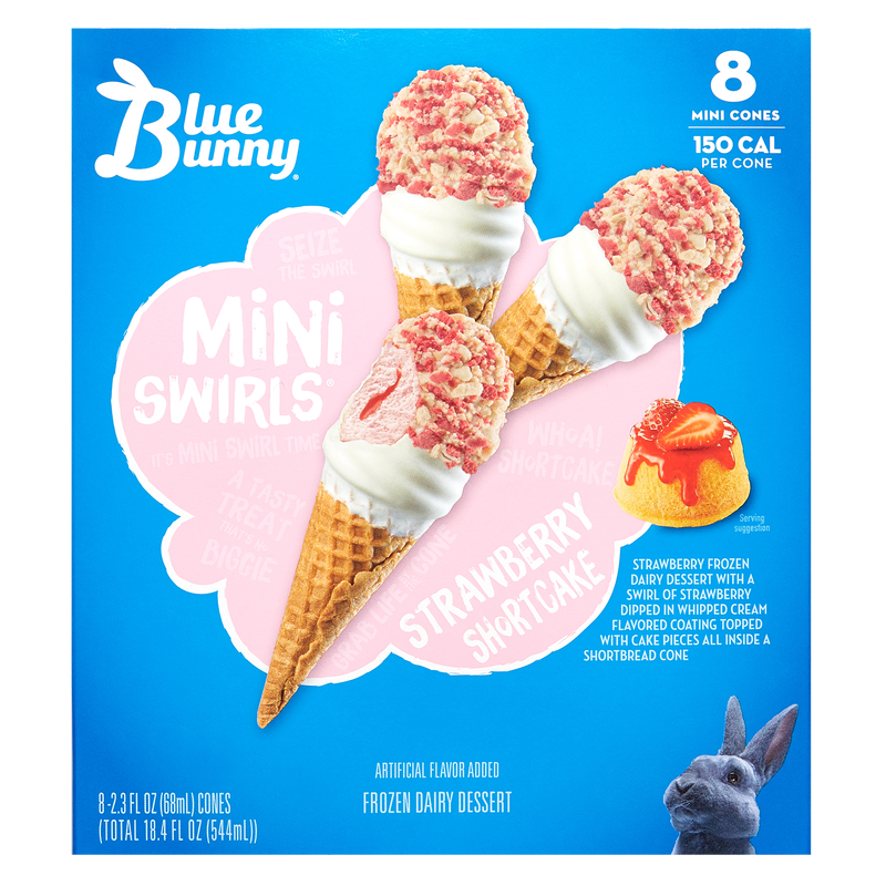 Blue Bunny Strawberry Shortcake Mini Swirls Dipped Cones 8ct 