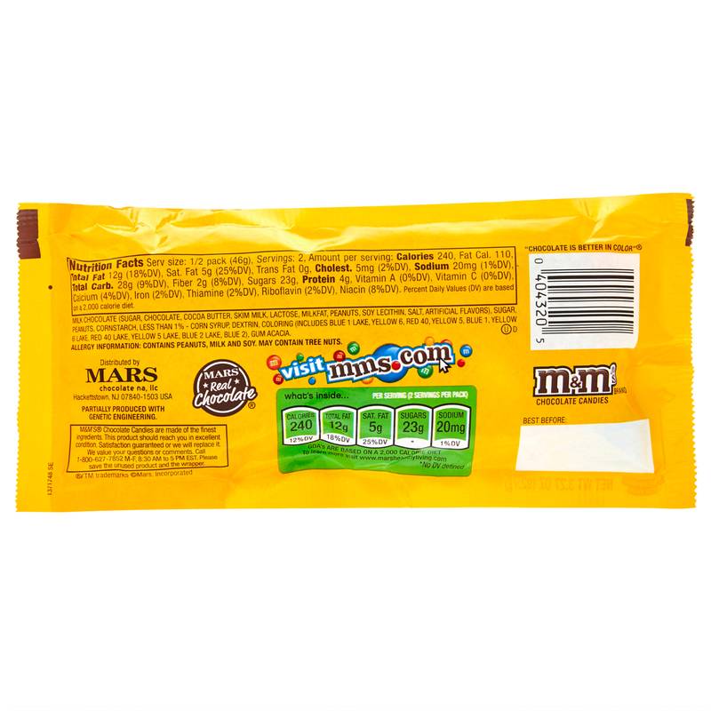 M&M'S Peanut Chocolate Candy, Share Size, 3.27 oz, 24 ct
