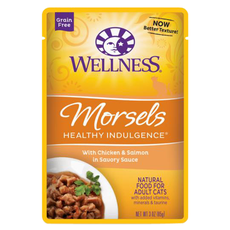 Wellness Healthy Indulgence Natural GF Morsels Chicken Salmon Wet Cat Food 3oz