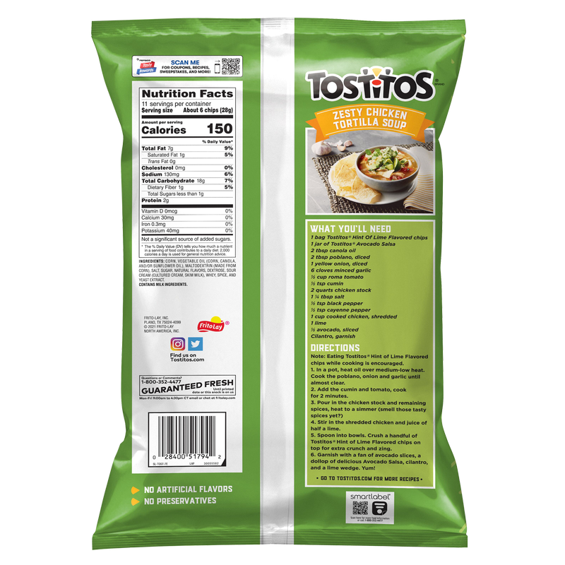 Tostitos Hint Of Lime Flavored Tortilla Chips 11oz