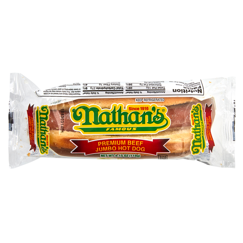 Nathan's Famous Jumbo Beef Hot Dog in Bun 4.15oz