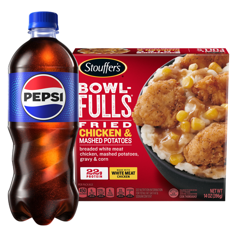Stouffer's Frozen Bowl Full Fried Chicken & Mashed Potato Meal 13.5oz & Pepsi 20oz Btl