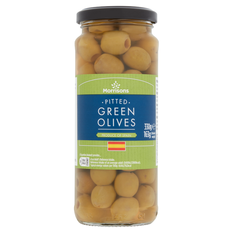 Morrisons Pitted Green Olives, 163g