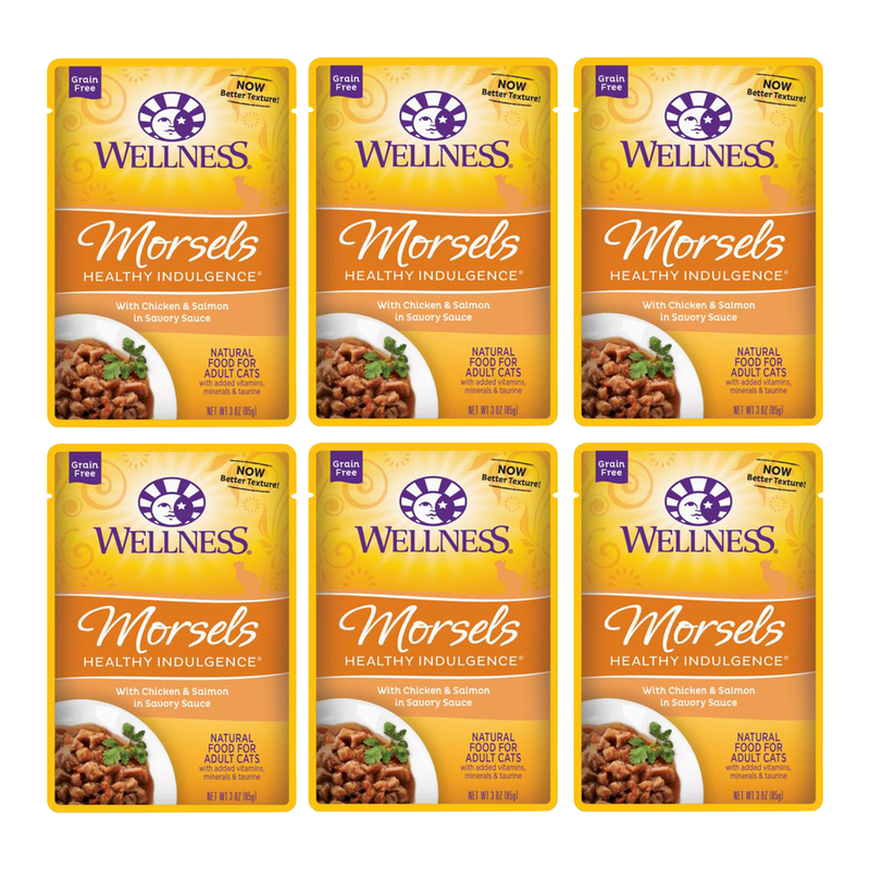 6 Ct Wellness Healthy Indulgence Natural GF Morsels Chicken Salmon Wet Cat Food 3oz