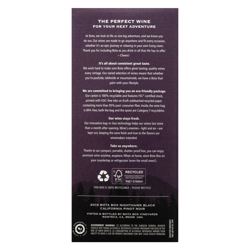Bota Box Nighthawk Black Lush Pinot Noir 3 L Box Alcohol fast delivery by App or Online