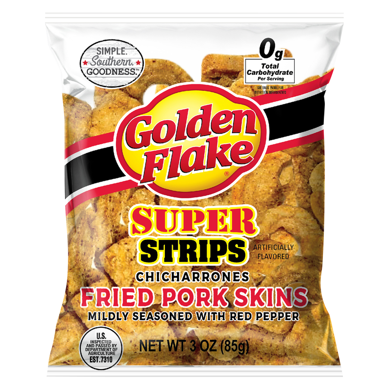 Golden Flake Red Pepper Super Strips Fried Pork Skins 3.25oz