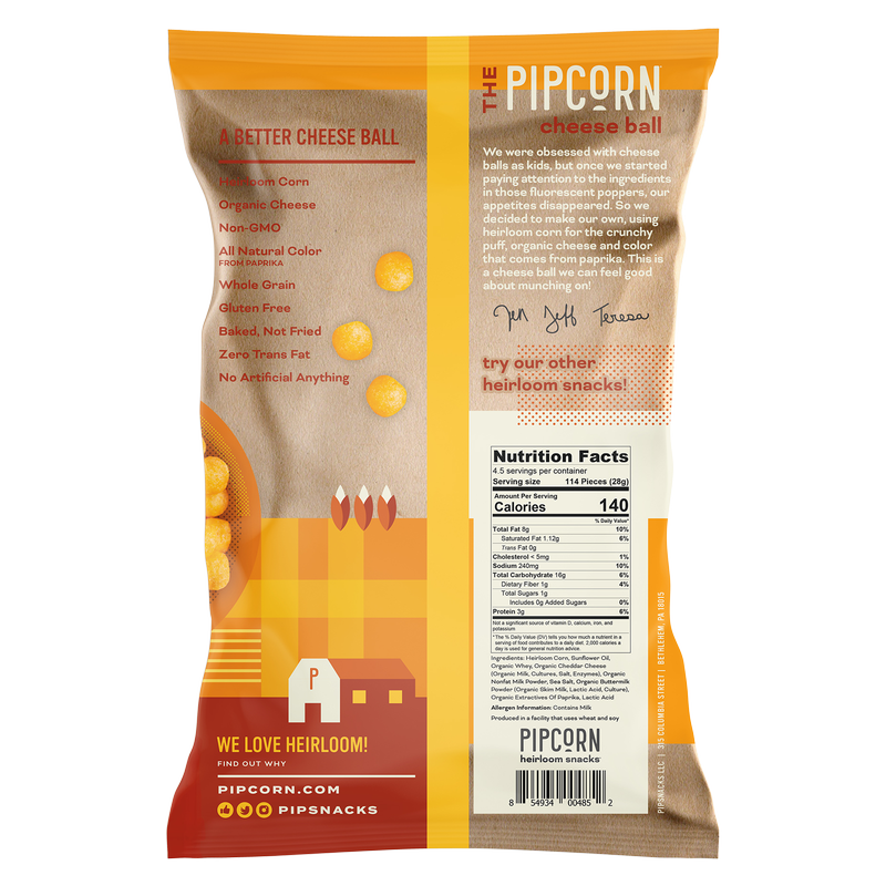 Pipcorn Heirloom Cheddar Cheese Balls 4.5oz Snacks fast delivery by