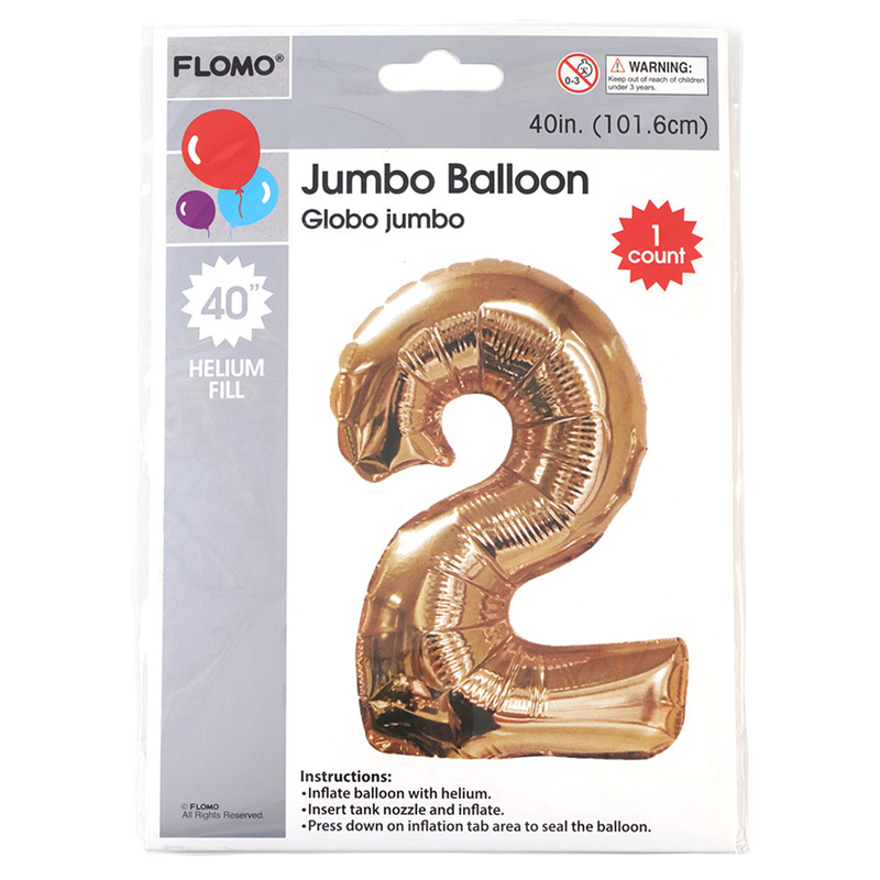 FLOMO Gold Metallic Mylar Numerical Balloon "2" 40"